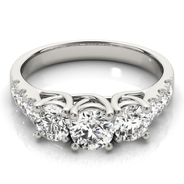 Elegant Three-Stone Ring Round Diamond Engagement Ring in 10K/14K gold and platinum with certified lab-grown or natural diamonds
