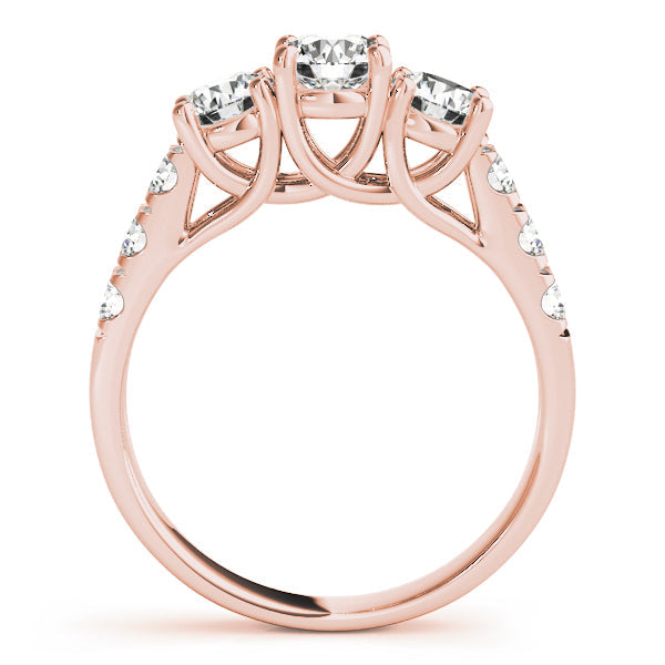 Elegant Three-Stone Ring Round Diamond Engagement Ring in 10K/14K gold and platinum with certified lab-grown or natural diamonds