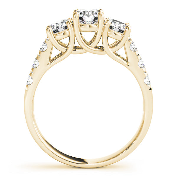 Elegant Three-Stone Ring Round Diamond Engagement Ring in 10K/14K gold and platinum with certified lab-grown or natural diamonds