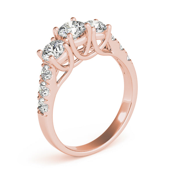 Elegant Three-Stone Ring Round Diamond Engagement Ring in 10K/14K gold and platinum with certified lab-grown or natural diamonds
