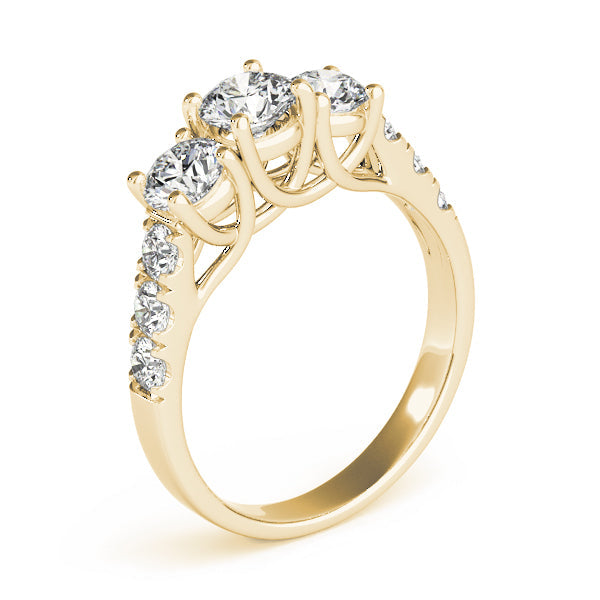Elegant Three-Stone Ring Round Diamond Engagement Ring in 10K/14K gold and platinum with certified lab-grown or natural diamonds
