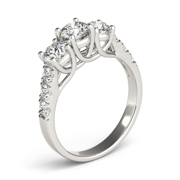Elegant Three-Stone Ring Round Diamond Engagement Ring in 10K/14K gold and platinum with certified lab-grown or natural diamonds
