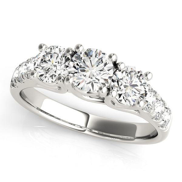 Elegant Three-Stone Ring Round Diamond Engagement Ring in 10K/14K gold and platinum with certified lab-grown or natural diamonds