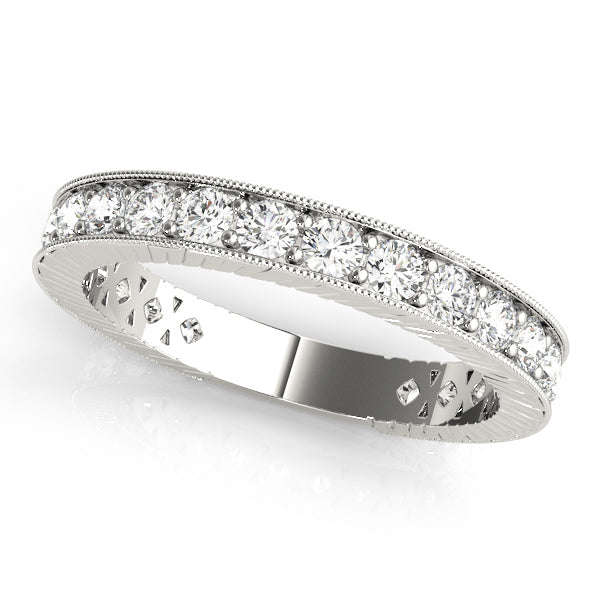 Prong in Channel Milgrain Half Eternity Ring in Gold & Platinum