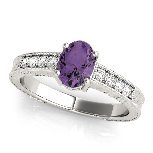 Regal Prong-Set Oval Diamond Engagement Ring in 10K/14K gold and platinum with certified lab-grown or natural diamonds