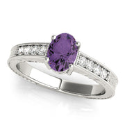 Regal Prong-Set Oval Diamond Engagement Ring in 10K/14K gold and platinum with certified lab-grown or natural diamonds