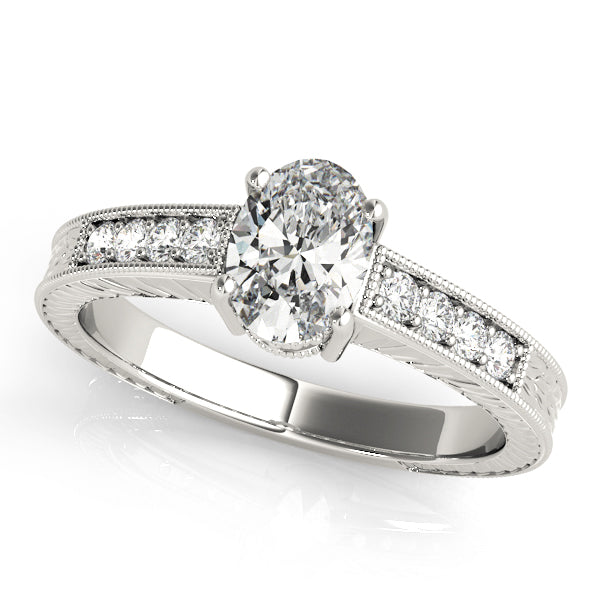 Regal Prong-Set Oval Diamond Engagement Ring in 10K/14K gold and platinum with certified lab-grown or natural diamonds