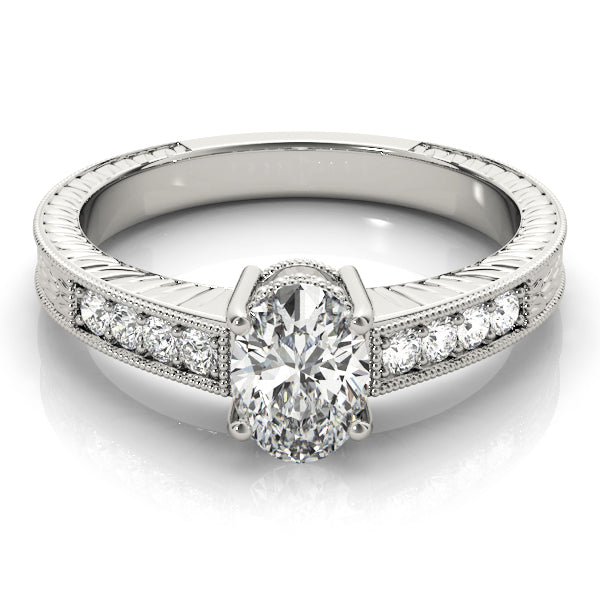 Regal Prong-Set Oval Diamond Engagement Ring in 10K/14K gold and platinum with certified lab-grown or natural diamonds