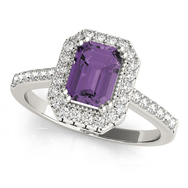 Sophisticated Color Rings Emerald Diamond Engagement Ring in 10K/14K gold and platinum with certified lab-grown or natural diamonds