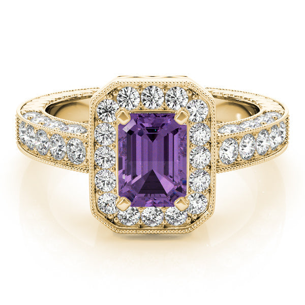 Brilliant Color Rings Emerald Diamond Engagement Ring in 10K/14K gold and platinum with certified lab-grown or natural diamonds