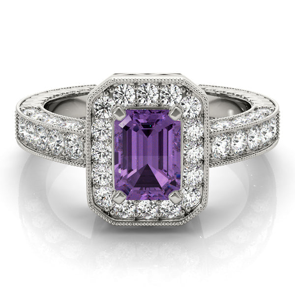 Brilliant Color Rings Emerald Diamond Engagement Ring in 10K/14K gold and platinum with certified lab-grown or natural diamonds