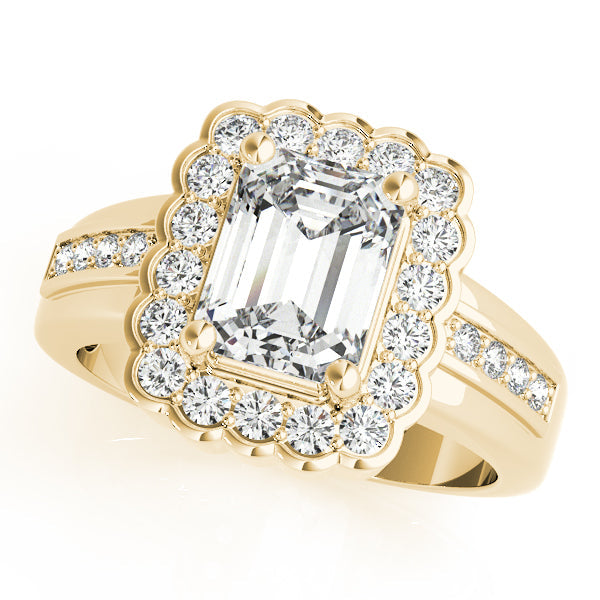 Sculpted Color Rings Emerald Diamond Engagement Ring in 10K/14K gold and platinum with certified lab-grown or natural diamonds