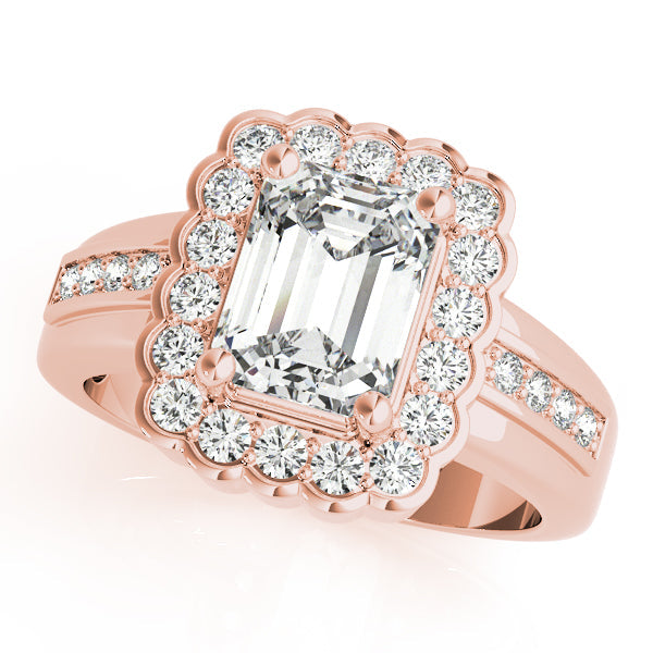 Sculpted Color Rings Emerald Diamond Engagement Ring in 10K/14K gold and platinum with certified lab-grown or natural diamonds