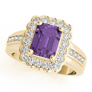 Sculpted Color Rings Emerald Diamond Engagement Ring in 10K/14K gold and platinum with certified lab-grown or natural diamonds