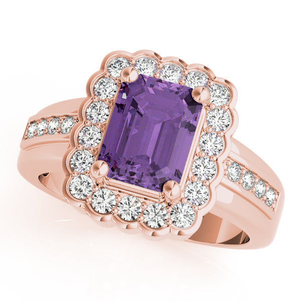 Sculpted Color Rings Emerald Diamond Engagement Ring in 10K/14K gold and platinum with certified lab-grown or natural diamonds