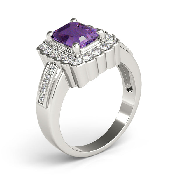 Sculpted Color Rings Emerald Diamond Engagement Ring in 10K/14K gold and platinum with certified lab-grown or natural diamonds
