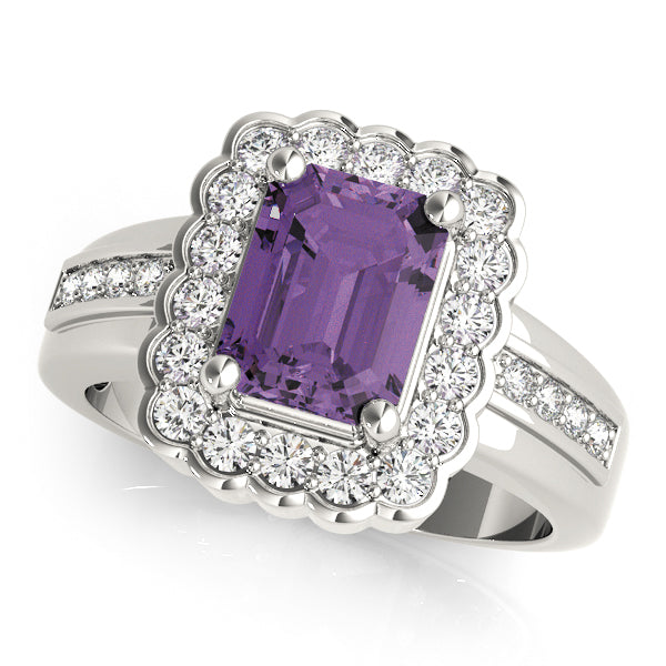Sculpted Color Rings Emerald Diamond Engagement Ring in 10K/14K gold and platinum with certified lab-grown or natural diamonds