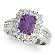 Sculpted Color Rings Emerald Diamond Engagement Ring in 10K/14K gold and platinum with certified lab-grown or natural diamonds