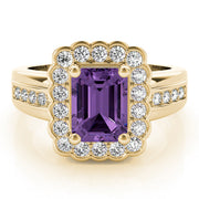 Sculpted Color Rings Emerald Diamond Engagement Ring in 10K/14K gold and platinum with certified lab-grown or natural diamonds