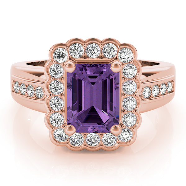 Sculpted Color Rings Emerald Diamond Engagement Ring in 10K/14K gold and platinum with certified lab-grown or natural diamonds
