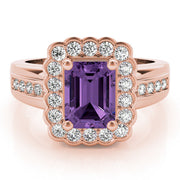Sculpted Color Rings Emerald Diamond Engagement Ring in 10K/14K gold and platinum with certified lab-grown or natural diamonds