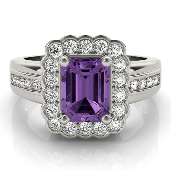 Sculpted Color Rings Emerald Diamond Engagement Ring in 10K/14K gold and platinum with certified lab-grown or natural diamonds