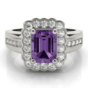 Sculpted Color Rings Emerald Diamond Engagement Ring in 10K/14K gold and platinum with certified lab-grown or natural diamonds