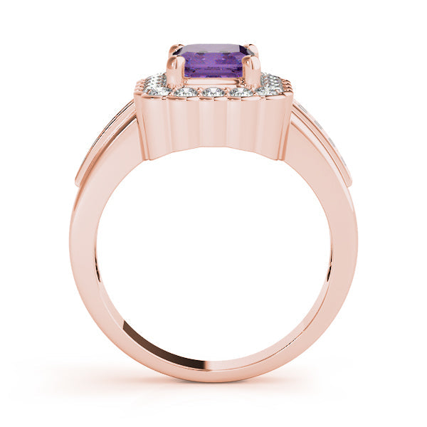 Sculpted Color Rings Emerald Diamond Engagement Ring in 10K/14K gold and platinum with certified lab-grown or natural diamonds