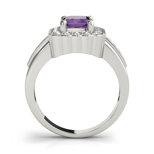 Sculpted Color Rings Emerald Diamond Engagement Ring in 10K/14K gold and platinum with certified lab-grown or natural diamonds