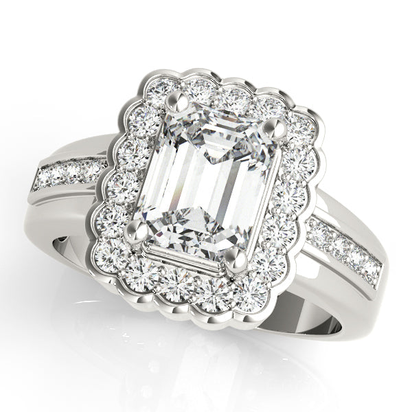 Sculpted Color Rings Emerald Diamond Engagement Ring in 10K/14K gold and platinum with certified lab-grown or natural diamonds