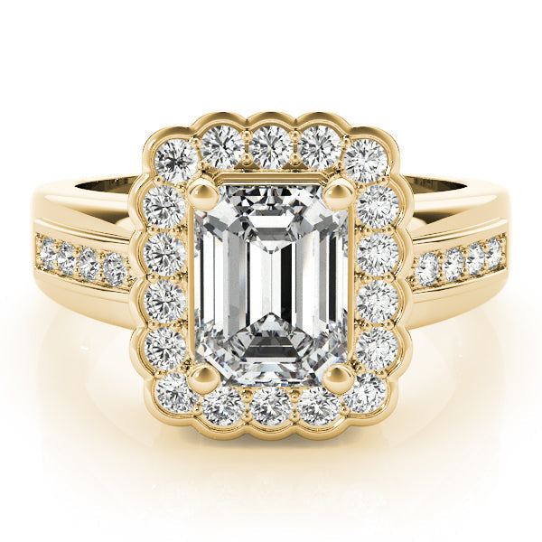 Sculpted Color Rings Emerald Diamond Engagement Ring in 10K/14K gold and platinum with certified lab-grown or natural diamonds