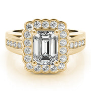 Sculpted Color Rings Emerald Diamond Engagement Ring in 10K/14K gold and platinum with certified lab-grown or natural diamonds