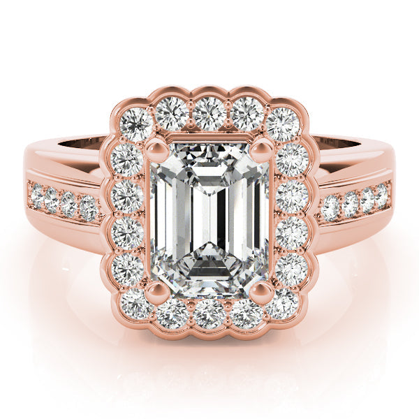 Sculpted Color Rings Emerald Diamond Engagement Ring in 10K/14K gold and platinum with certified lab-grown or natural diamonds