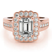 Sculpted Color Rings Emerald Diamond Engagement Ring in 10K/14K gold and platinum with certified lab-grown or natural diamonds