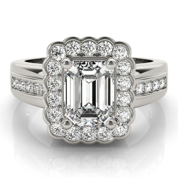Sculpted Color Rings Emerald Diamond Engagement Ring in 10K/14K gold and platinum with certified lab-grown or natural diamonds