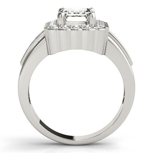 Sculpted Color Rings Emerald Diamond Engagement Ring in 10K/14K gold and platinum with certified lab-grown or natural diamonds