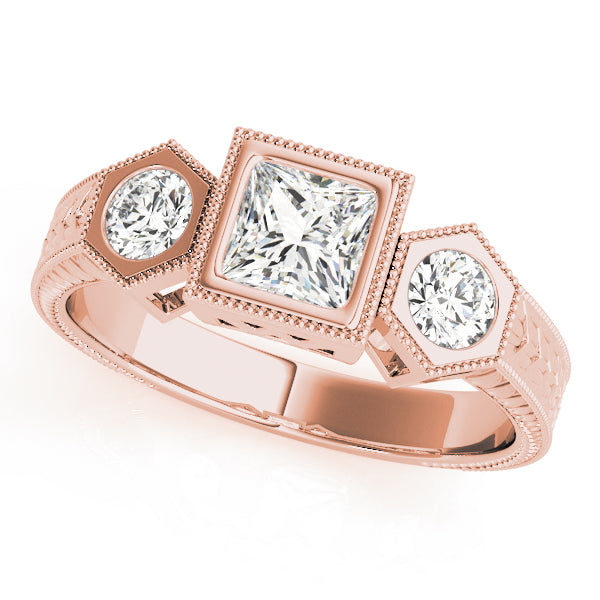 Vintage Princess Diamond Trilogy Ring in 10K/14K gold and platinum with certified lab-grown or natural diamonds