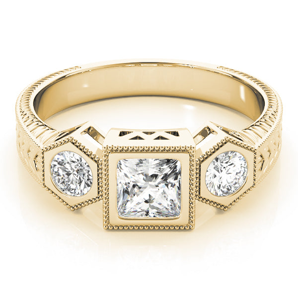 Vintage Princess Diamond Trilogy Ring in 10K/14K gold and platinum with certified lab-grown or natural diamonds