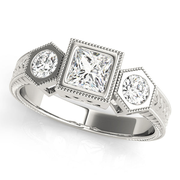 Vintage Princess Diamond Trilogy Ring in 10K/14K gold and platinum with certified lab-grown or natural diamonds