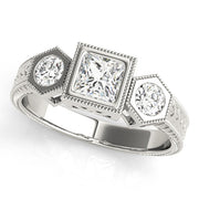 Vintage Princess Diamond Trilogy Ring in 10K/14K gold and platinum with certified lab-grown or natural diamonds