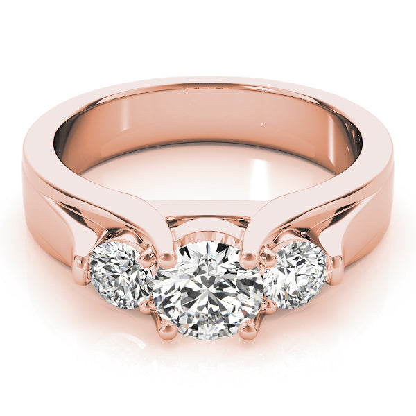Pristine Three-Stone Round Diamond Engagement Ring in 10K/14K gold and platinum with certified lab-grown or natural diamonds