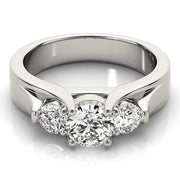 Pristine Three-Stone Round Diamond Engagement Ring in 10K/14K gold and platinum with certified lab-grown or natural diamonds