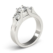 Pristine Three-Stone Round Diamond Engagement Ring in 10K/14K gold and platinum with certified lab-grown or natural diamonds