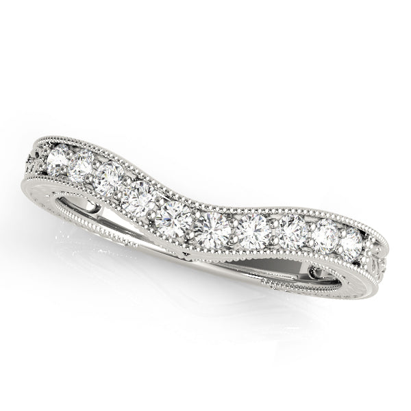 Antique Milgrain Curved Half Eternity Ring in Gold & Platinum