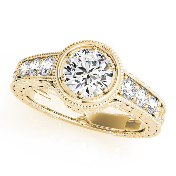 Resplendent Antique Round Diamond Engagement Ring in 10K/14K gold and platinum with certified lab-grown or natural diamonds