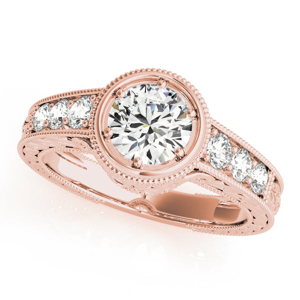 Resplendent Antique Round Diamond Engagement Ring in 10K/14K gold and platinum with certified lab-grown or natural diamonds