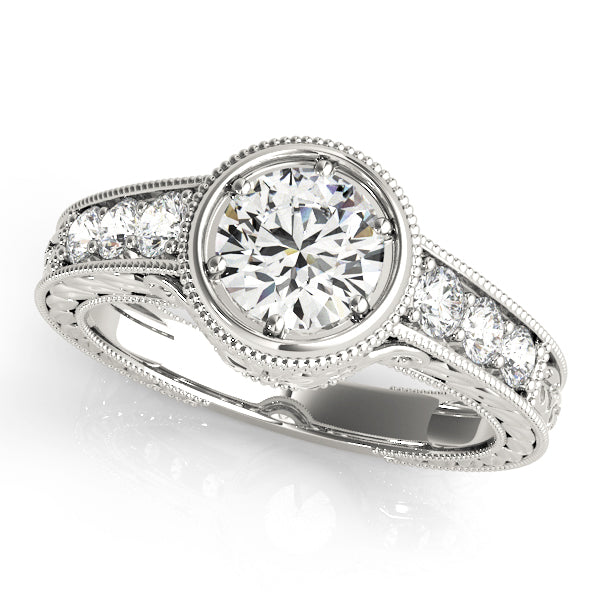 Resplendent Antique Round Diamond Engagement Ring in 10K/14K gold and platinum with certified lab-grown or natural diamonds
