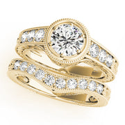 Resplendent Antique Round Diamond Engagement Ring in 10K/14K gold and platinum with certified lab-grown or natural diamonds