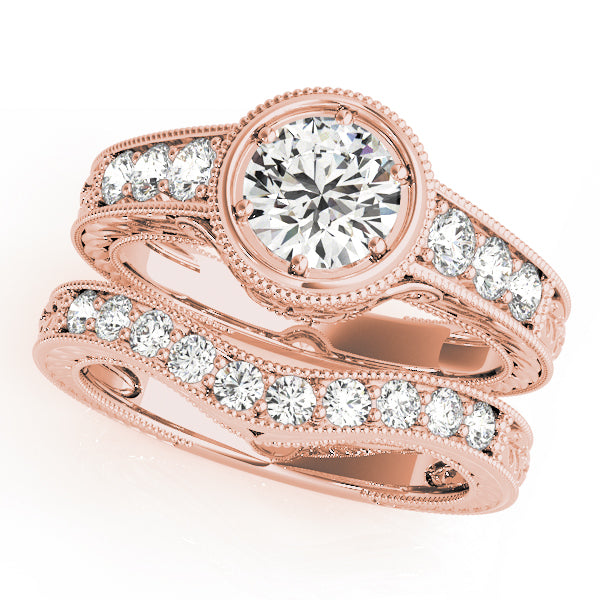Resplendent Antique Round Diamond Engagement Ring in 10K/14K gold and platinum with certified lab-grown or natural diamonds