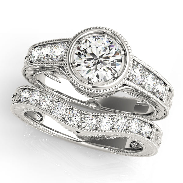 Resplendent Antique Round Diamond Engagement Ring in 10K/14K gold and platinum with certified lab-grown or natural diamonds